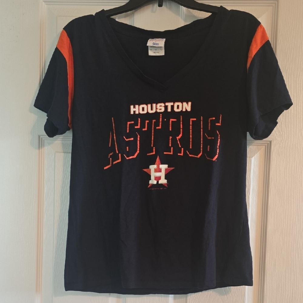 Houston Astros Women's Navy and Orange Short Sleeve Tee - Used